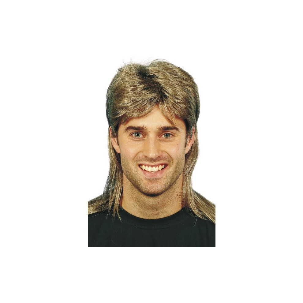 Smiffy's With Blonde Highlights Mullet Wig - Wig Mullet Fancy Dress Mens Blonde 1980S Costume Accessory Jason Highlights New Brown