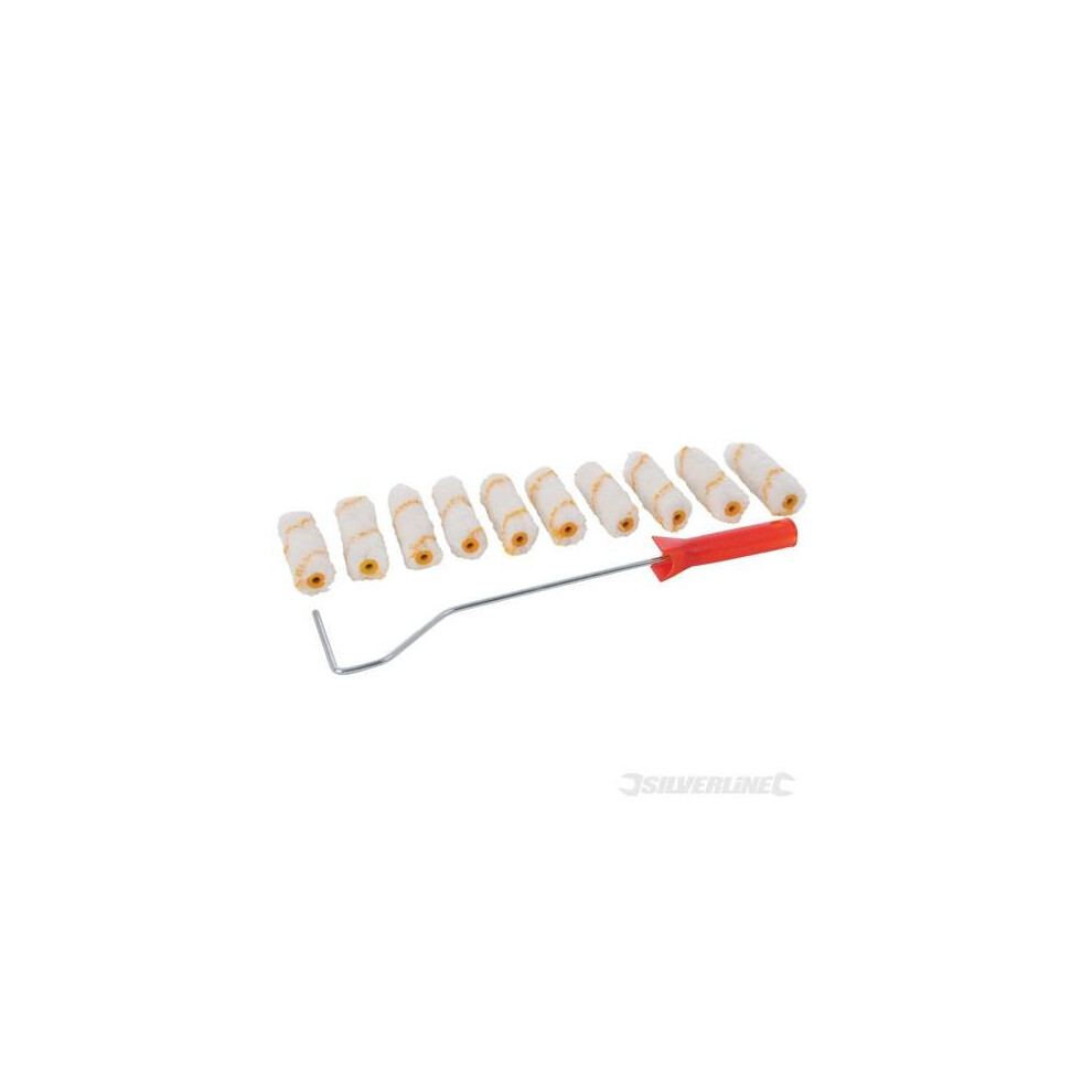 Silverline Mini Roller Frame & 10 Sleeves 100mm -  silverline roller 10 100mm mini frame sleeves decorating 555252 rollers