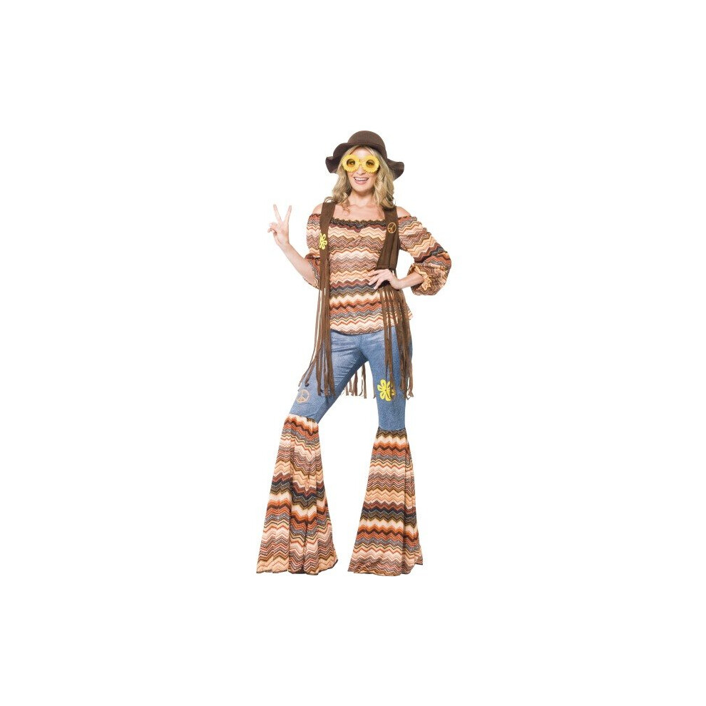 Smiffy's Adult Women's Harmony Hippie, Top, Flares And Waistcoat, 70 Disco, - Costume Dress Fancy Hippie Hippy Ladies 60S Outfit Harmony 70S Flares