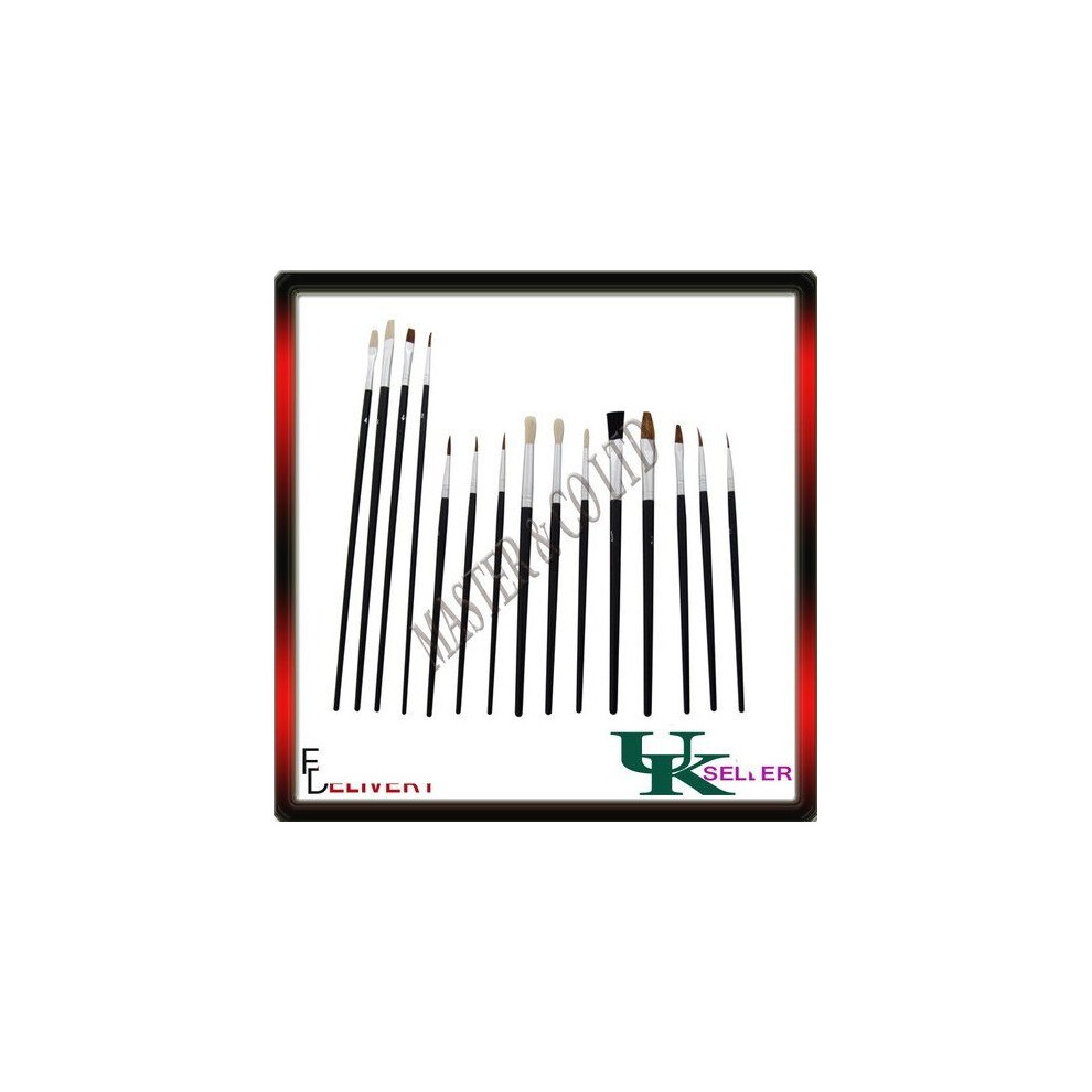15pc Art Brush Set -  brush set artist paint flat 15 piece 15pc brushes tipped craft painting amtech small s4000
