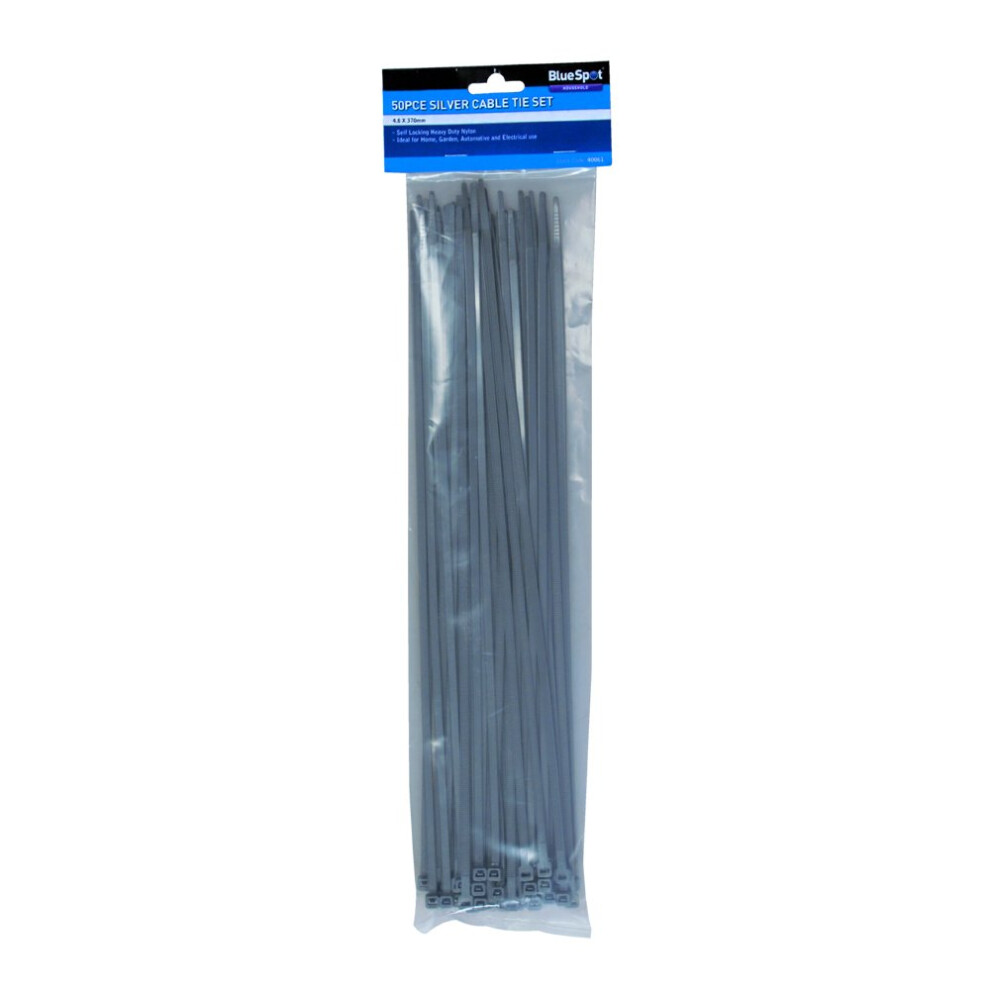 Bluespot 50 Pce 4.8mm X 370mm Silver Cable Ties -  blue spot cable ties 40061 370 x 48mm silver 50 pieces