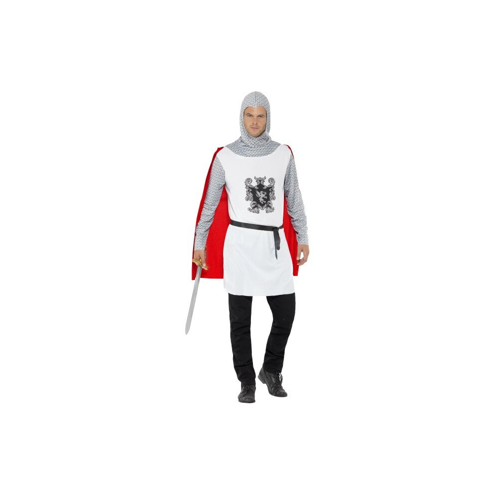 Smiffy's Men's Knight Costume, Tunic, Belt And Hood, Size: Xl, Colour: White, -