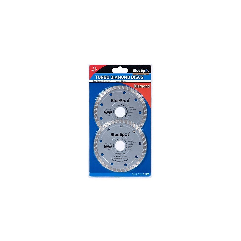 Bluespot 2pce Turbo 115mm (4.5") Diamond Discs -  cutting diamond 115mm turbo stone disc discs 4 2 x concrete grinding masonry angle grinder
