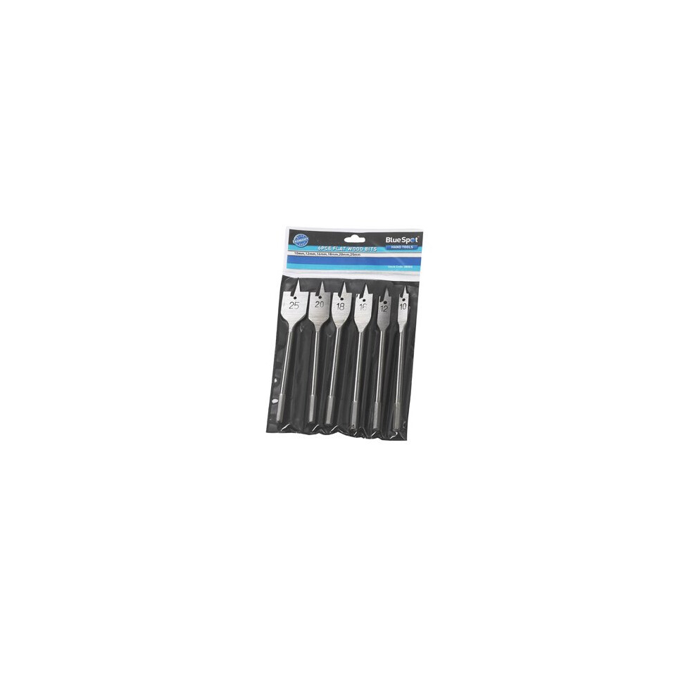 6 Piece Flat Wood Bit Set - Drill 6pc 25mm -  wood flat drill bit set 6pc 25mm