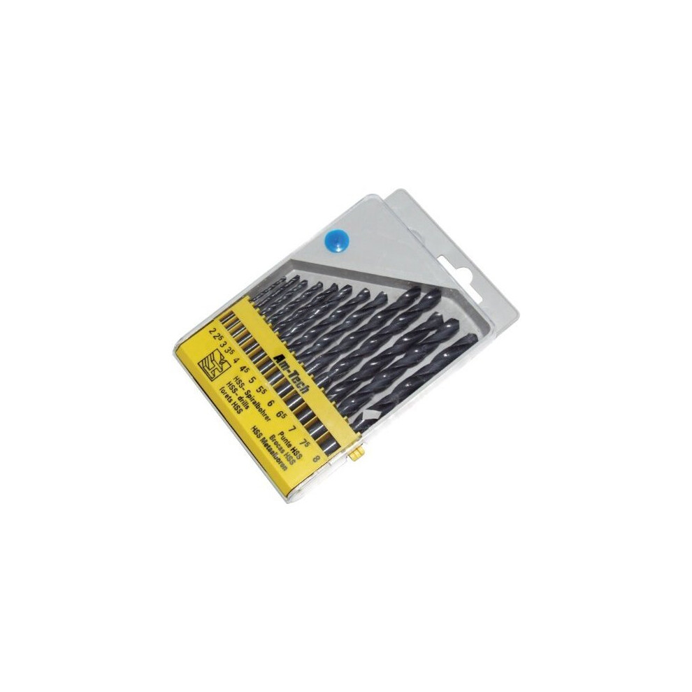 13pc High Speed Drill Set - Large - Bit HSS Metal Case 8mm Amtech Wood Plastic -  drill set high speed bit hss metal case 13pc 8mm amtech wood