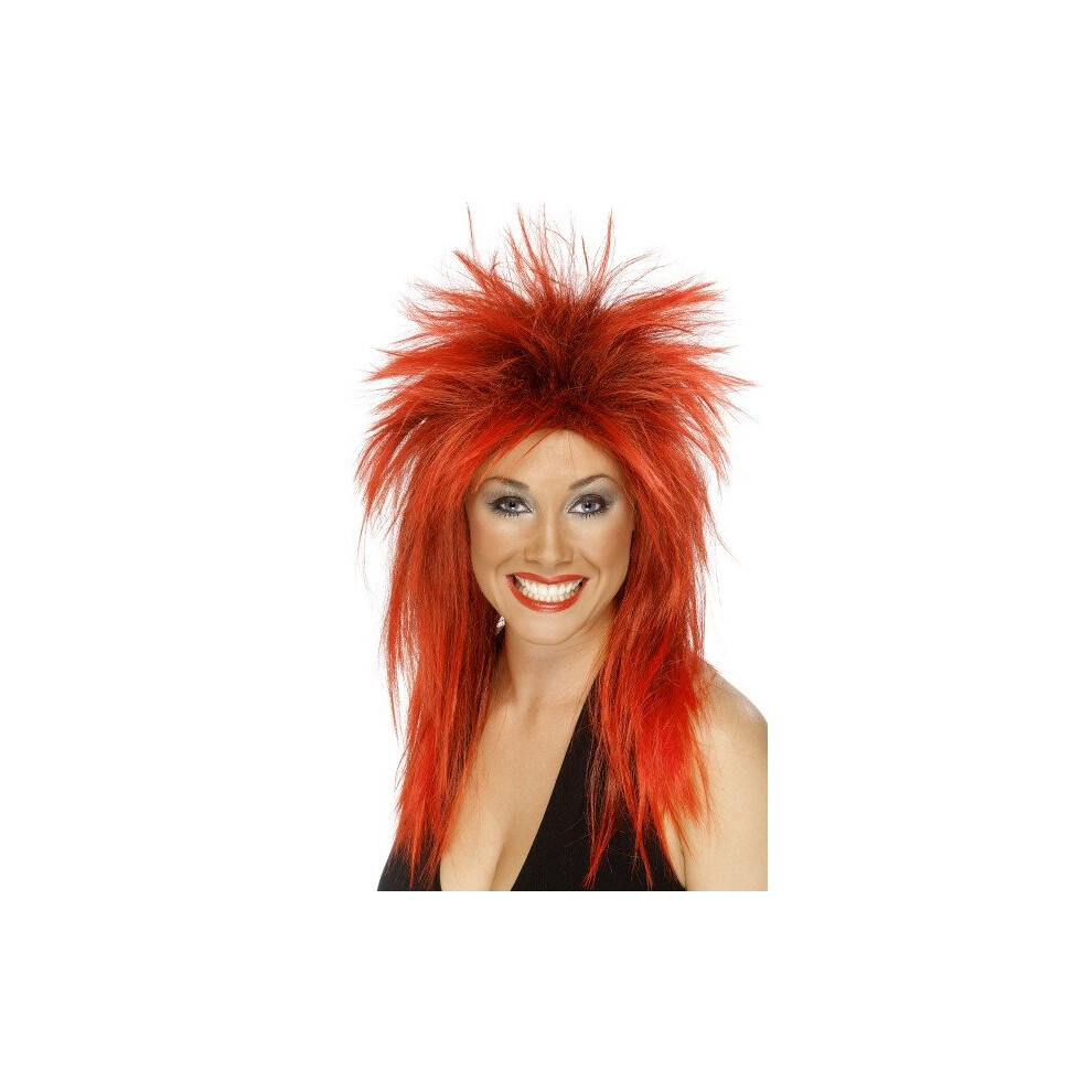 Smiffy's Long Red Ladies 80S Mullet Rock Diva Wig - Wig Rock Fancy Dress Diva Red 80S Punk Mullet Black Ladies Costume Accessory 1980S Tina Black,Red