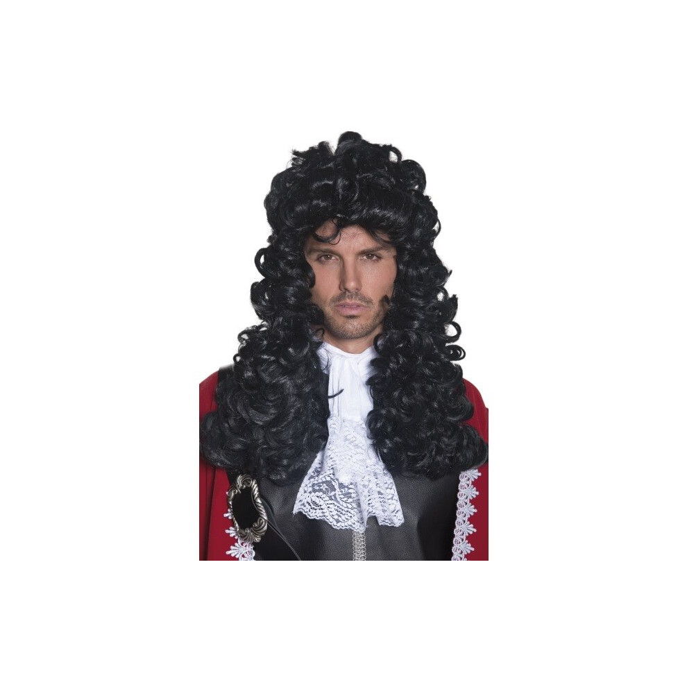 Black Long & Curly Men's Pirate Captain Wig -  wig captain pirate black fancy dress smiffys mens long hook curly