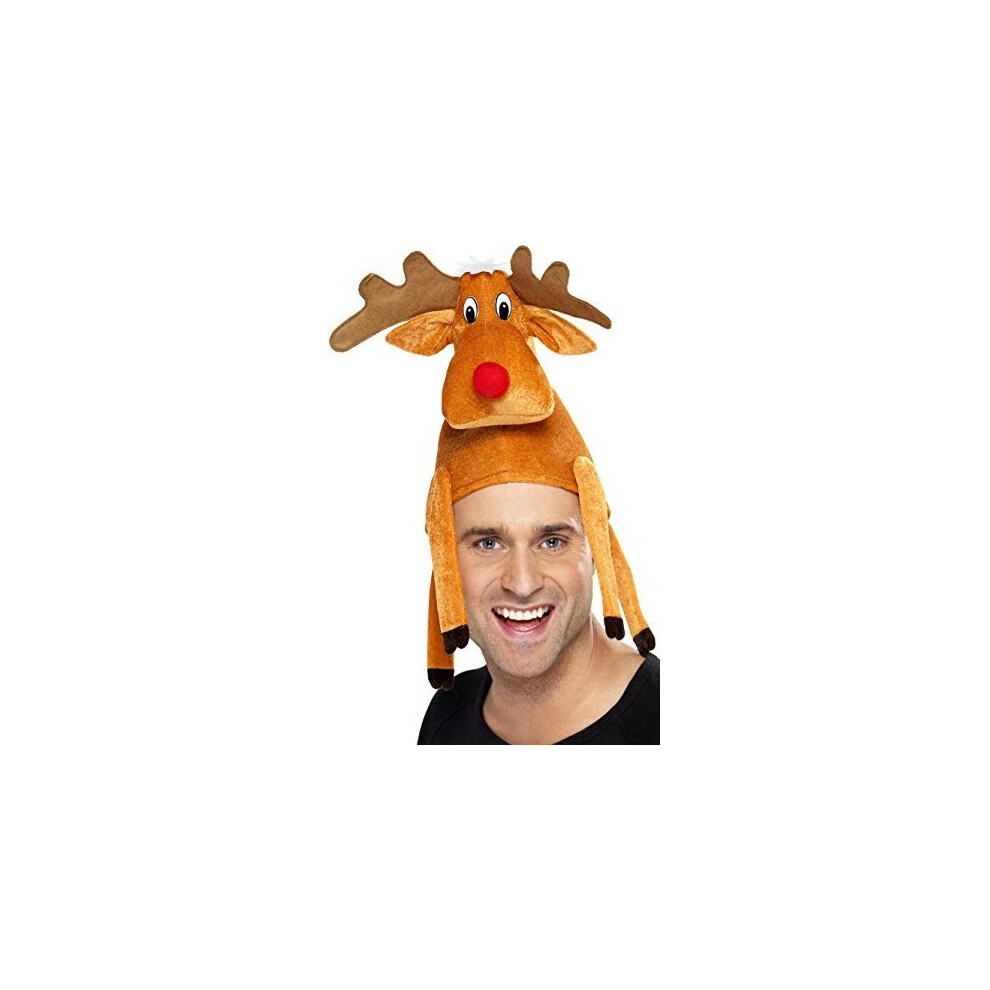 Adults Reindeer Sat On Head Hat -  hat reindeer christmas fancy dress novelty adult accessory rudolph