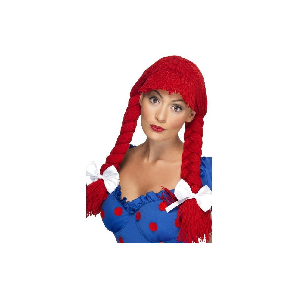 Red Smiffy's Rag Doll Wig With Fringe & Bows -  wig rag doll red fancy dress smiffys costume bows accessory ladies