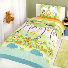Jungle Boogie Single Duvet Cover & Pillowcase Set - Lion Kids Bedding, Fits UK Standard Single Bed (135x200 cm duvet, 50x75 cm pillowcase) 13071