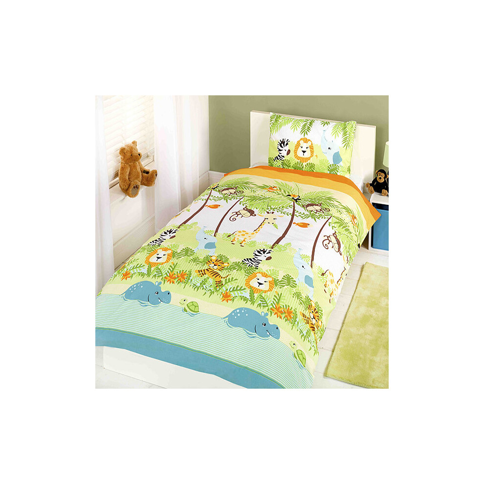 Jungle Boogie Single Duvet Cover & Pillowcase Set - Lion Kids Bedding, Fits UK Standard Single Bed (135x200 cm duvet, 50x75 cm pillowcase) 13071