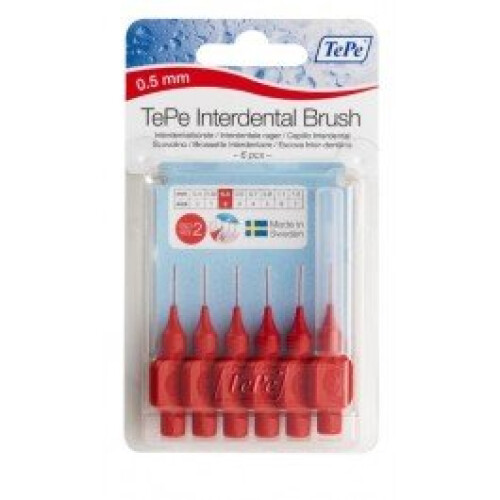 0.5mm Red Tepe Interdental Brushes - Pack 6 Brush 2 Size 05mm - tepe ...