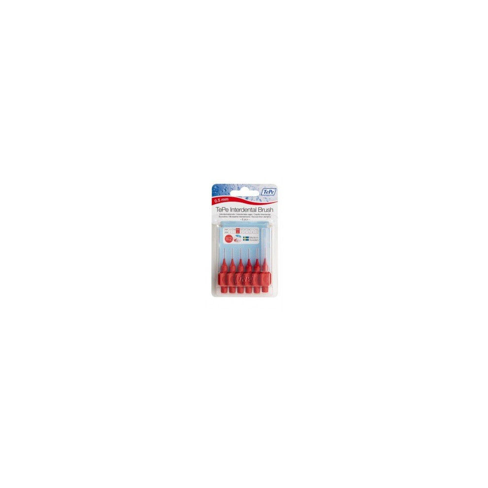 0.5mm Red Tepe Interdental Brushes - Pack 6 Brush 2 Size 05mm -  tepe pack 6 red interdental brush 2 size brushes 05mm