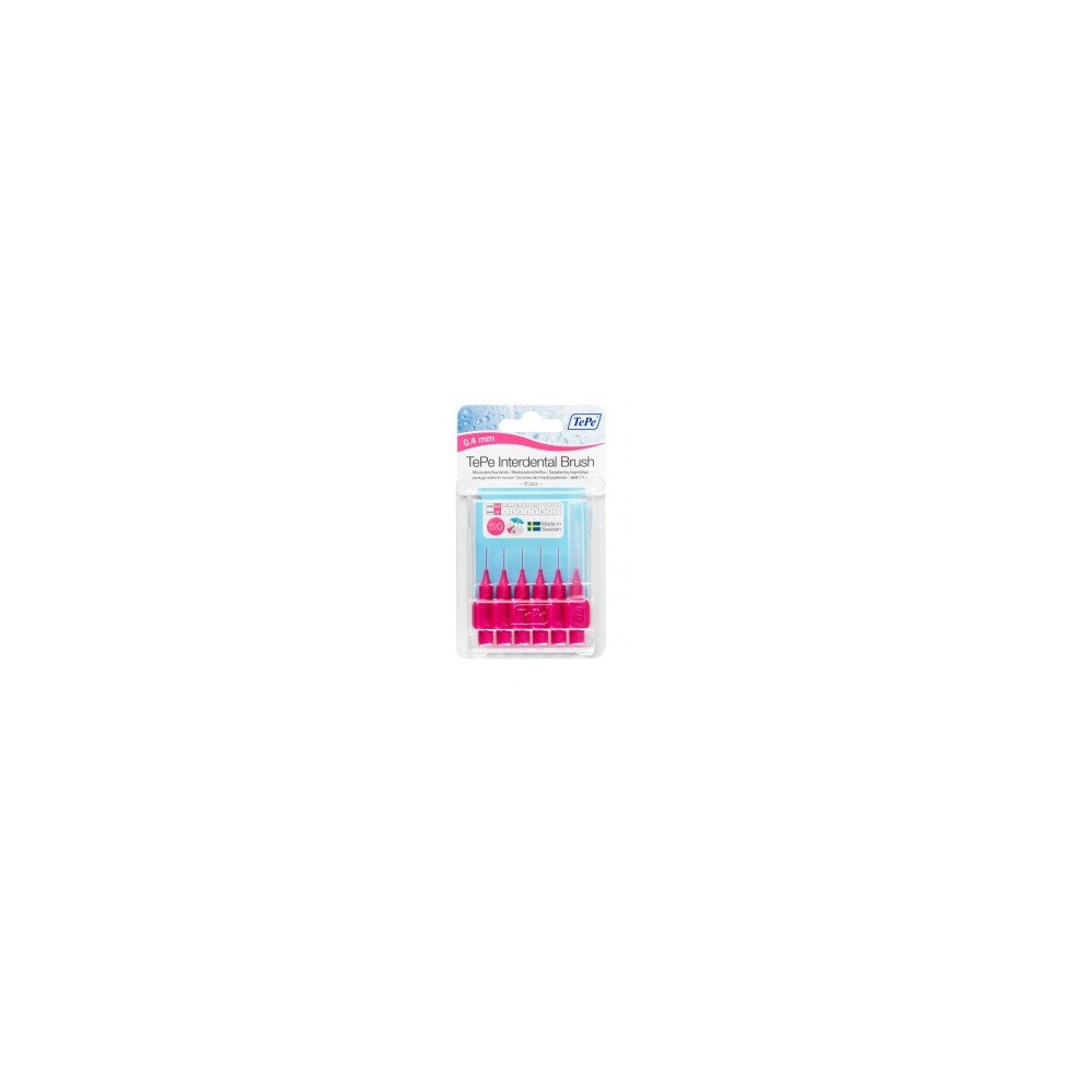 0.4mm Pink Tepe Interdental Brushes - Brush 04mm 6 Pack Size -  tepe interdental brush 04mm 6 pink pack brushes size