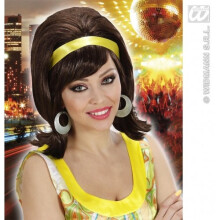 60s brown wig with yellow ribbon for women