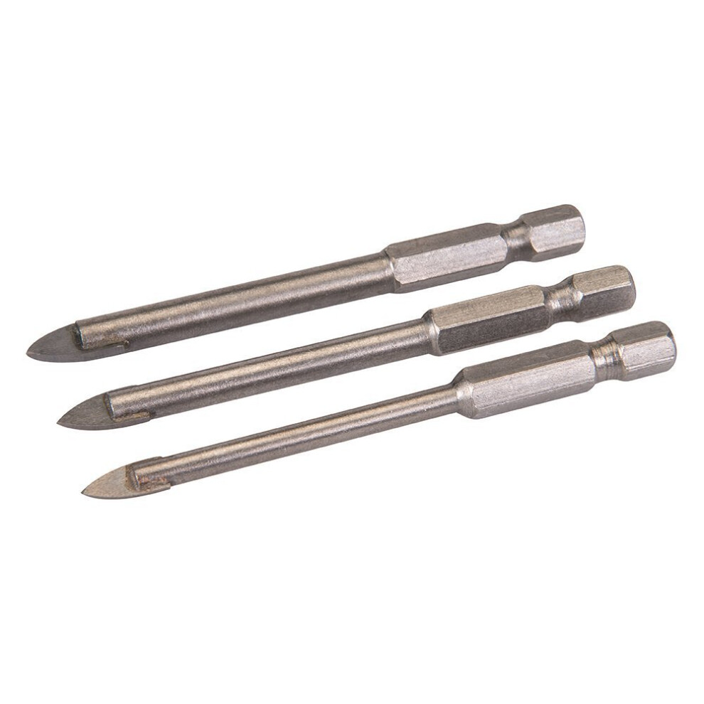 3 Piece Hex Drive Tile & Glass Drill Bit Set - 6 8mm Silverline 3pce 5 224760 -  drill tile glass hex drive bit set 6 8mm silverline 3pce 5 224760