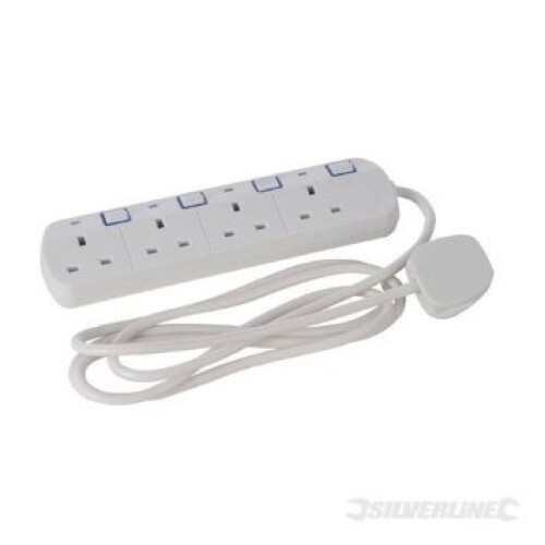 4 Way 2m Switched Extension Lead - Silverline 341158 4 Neon -  extension lead switched 2m silverline 341158 4way neon