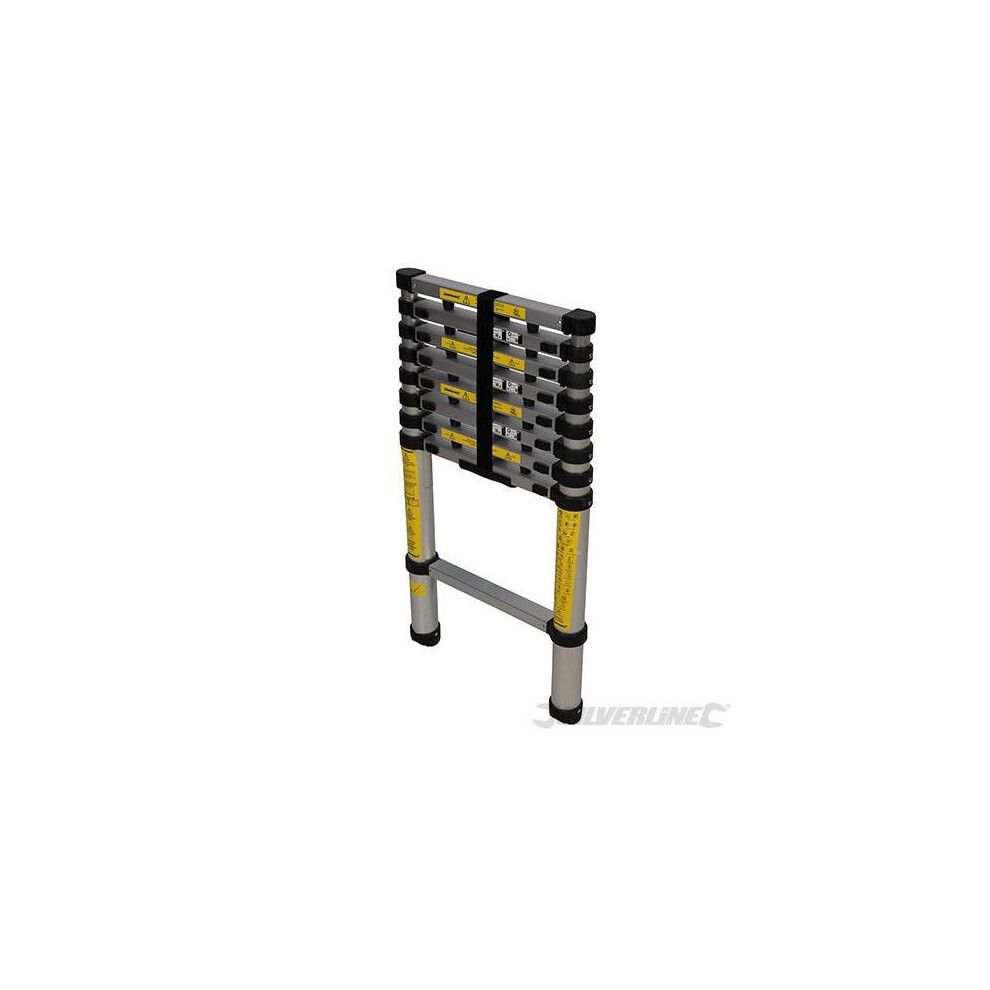 2.6m 9 Tread Telescopic Ladder - 26m Silverline 9 452123 Aluminium -  telescopic ladder 26m silverline 9tread 452123 aluminium