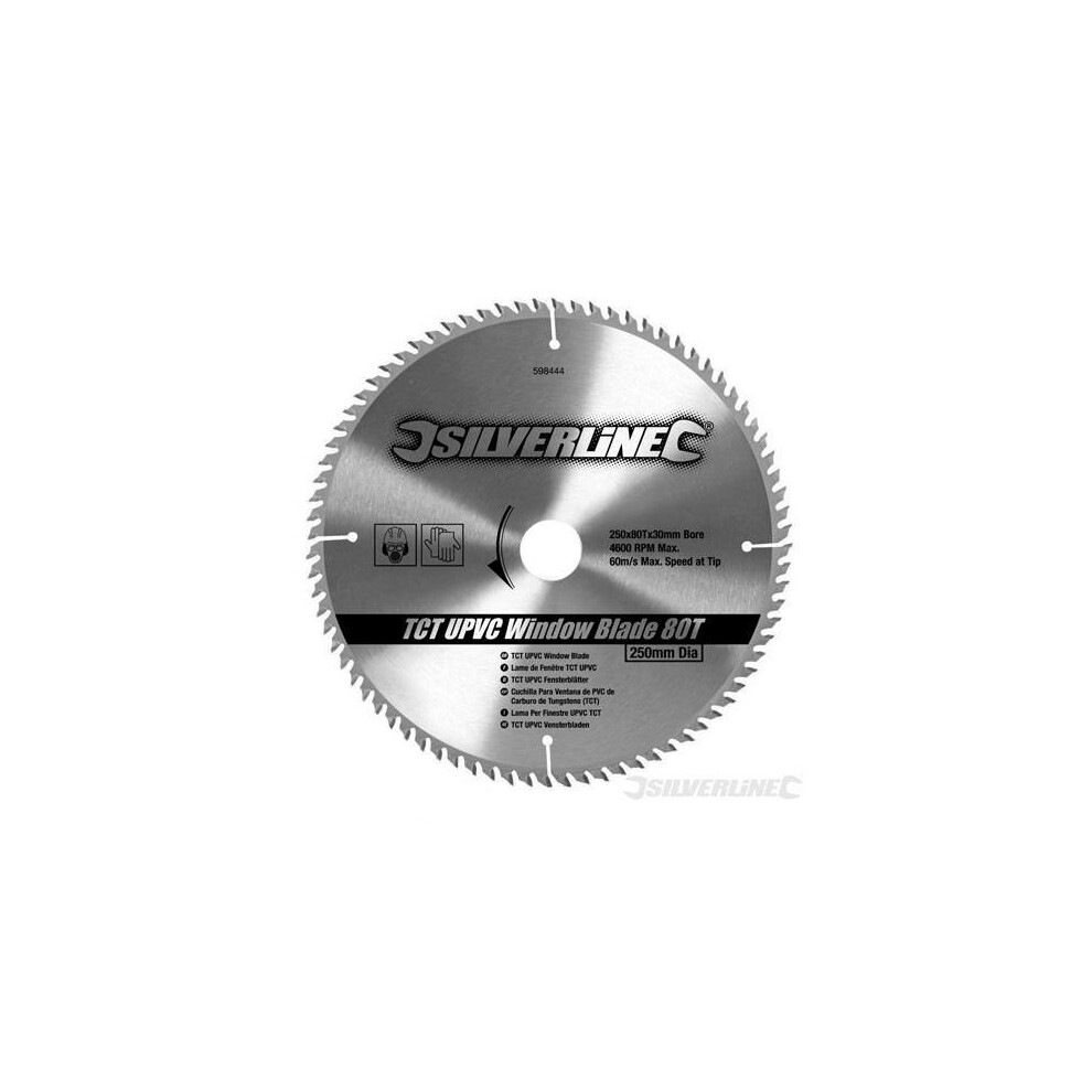 Silverline Tct Upvc Window Blade 80t 250 x 30 - 25, 20, 16mm Rings - 20 25 Saw -  upvc blade window tct 80t 20 x 16mm 25 rings 250 30 silverline saw