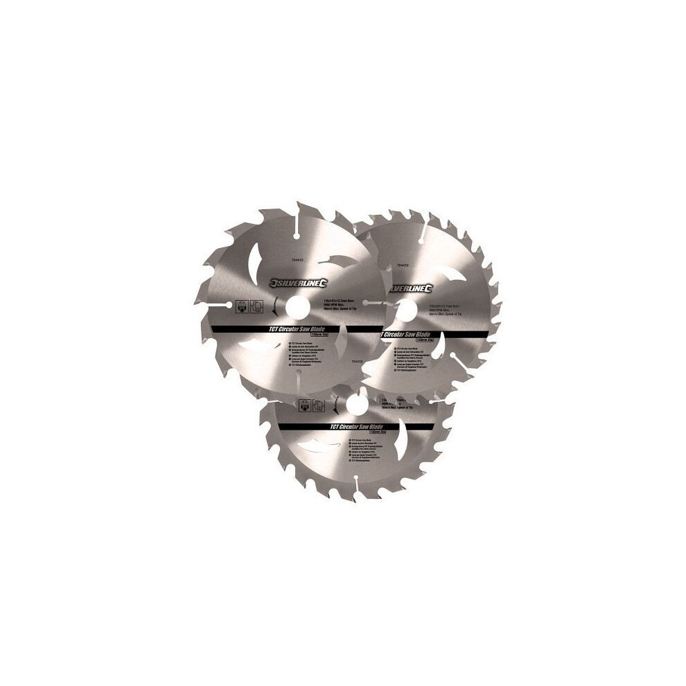 Silverline Tct Circular Saw Blades 16, 24, 30t 3pk 135 x 12.7 - 10mm Ring - 16 -  circular saw tct blades x 135 silverline 10mm ring 16 24 3pk 127