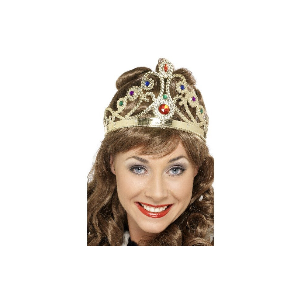 Smiffy's Ladies Queen Tiara Crown - Queens Jewelled Fancy Dress Royal Accessory - Crown Queens Jewelled Fancy Dress Royal Accessory Tiara Gold