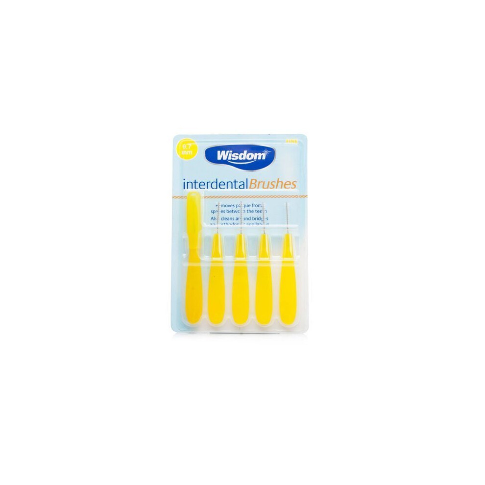 Wisdom Interdental Brushes Yellow 0.7mm - Pack 5 Braces Tooth Decay Fine 070mm -  brushes wisdom interdental yellow pack 5 braces tooth decay fine