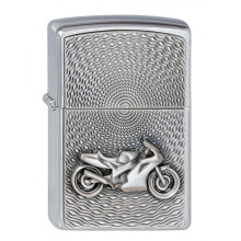 Brushed Chrome Motorbike Emblem Zippo Lighter - Motor Bike Unisex Adult - lighter motor bike emblem chrome unisex adult windproof pocket free new