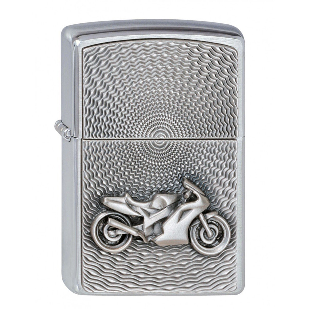 Brushed Chrome Motorbike Emblem Zippo Lighter - Motor Bike Unisex Adult -  lighter motor bike emblem chrome unisex adult windproof pocket free new