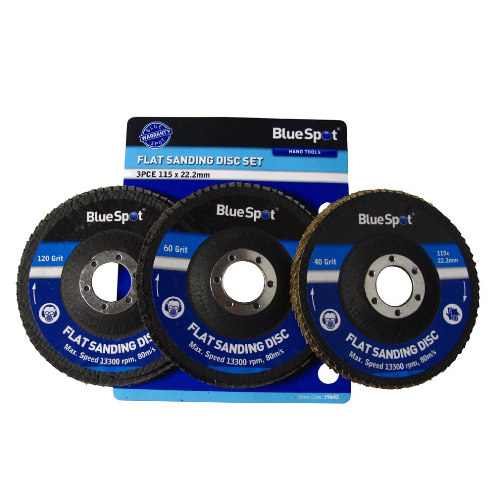 Bluespot 3 Pce 115mm (4.5") Flap Sanding Discs - Disc Piece Set 412in Tools -  3 sanding disc piece flap set 115mm 412in bluespot tools 19642