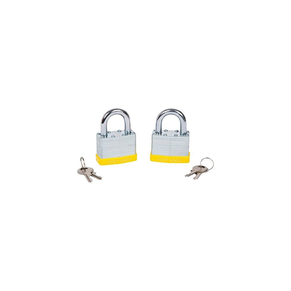 Fort Knox 2 Pce 50Mm Laminated Keyed Alike Padlocks - Set 50Mm 4 Keys All Same - 2 Set Keyed Alike 50 Mm Padlocks 4 Keys All Same Laminated Steel 5028734770155