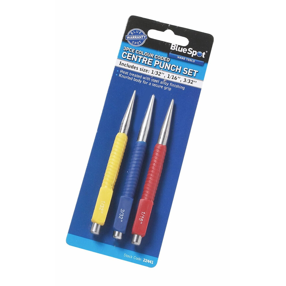 3 Piece Centre Punch Set With Knurled Handles - Bluespot Tools 22441 Bs22441 -  centre punch set 3 bluespot tools 22441 bs22441