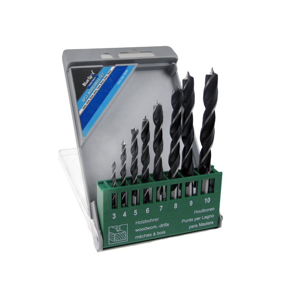 8 Piece Wood Drill Bit Set - Blue Spot 20135 8pce -  blue spot wood drill set 20135 8 piece bit 8pce