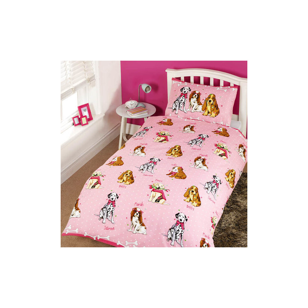 Dog Puppy Single Quilt Duvet Cover And Pillowcase Bedding Bed Set Kids Novelty -  duvet single cover set bedding pink dog doggies girls new puppies
