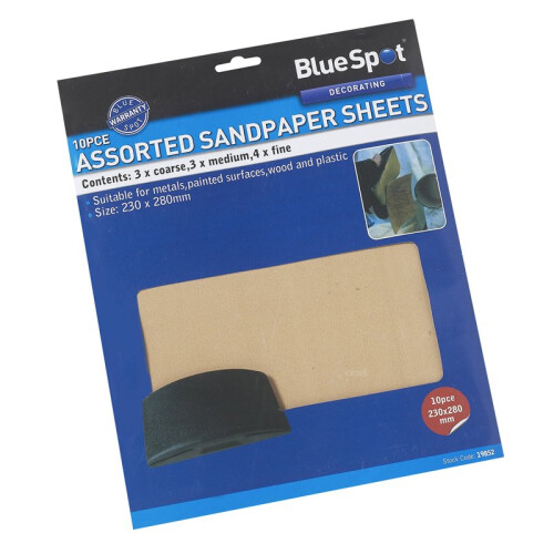 BlueSpot 10 Piece Assorted Sandpaper Set - Pack Bs19852 Mixed Sheets -  assorted pack sandpaper bs19852 10 mixed sheets