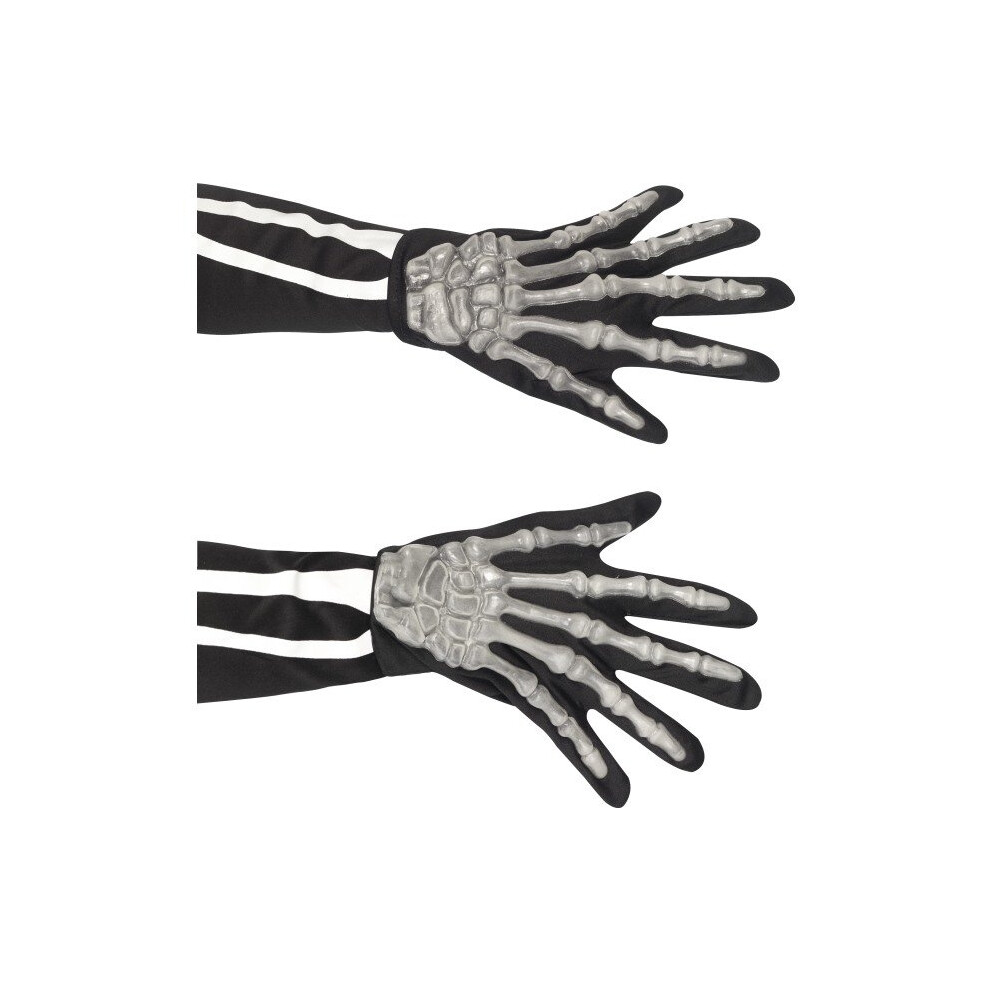 Smiffy's Skeleton Raisedbones Gloves - Adult - Skeleton Gloves Halloween Adult Fancy Dress Accessory Mens Costume Spooky Bone Black