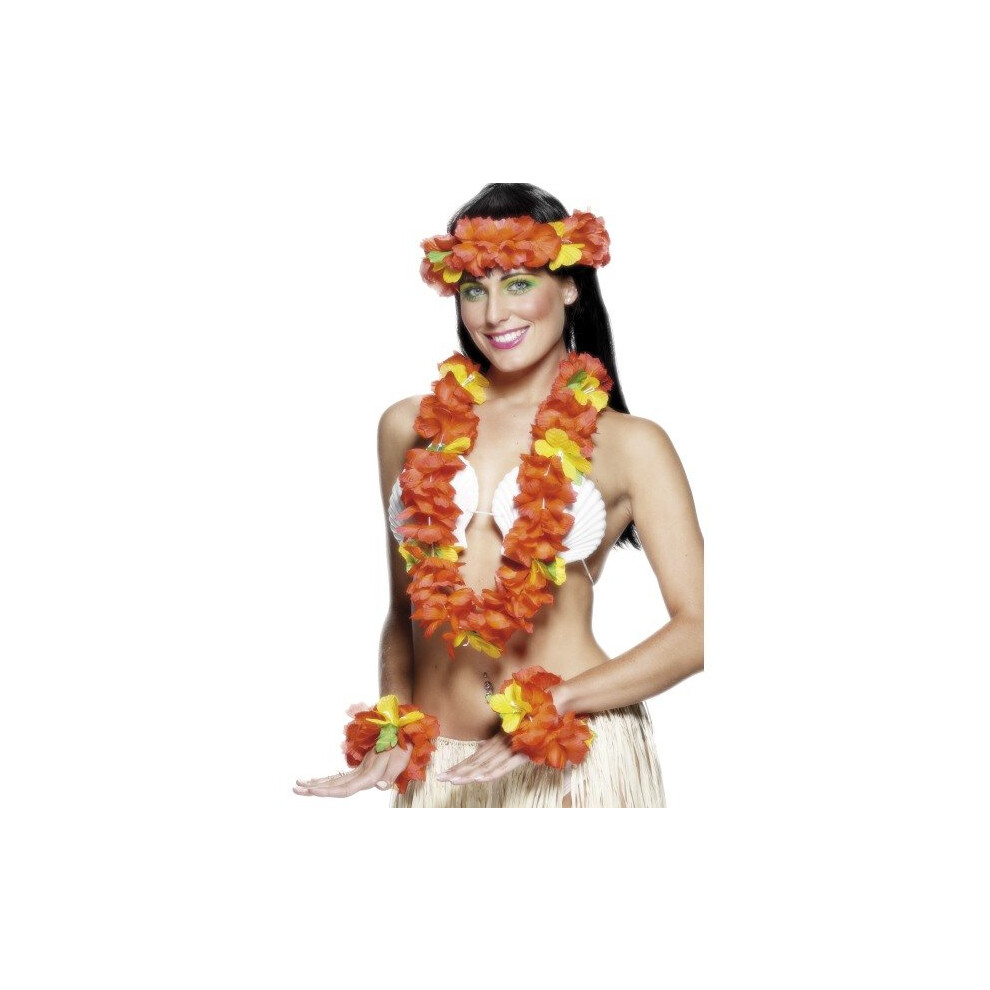 Smiffy's Hawaiian Set With Garland Headband And Wristband - Red - Fancy Dress -  hawaiian set red fancy dress kit costume accessory