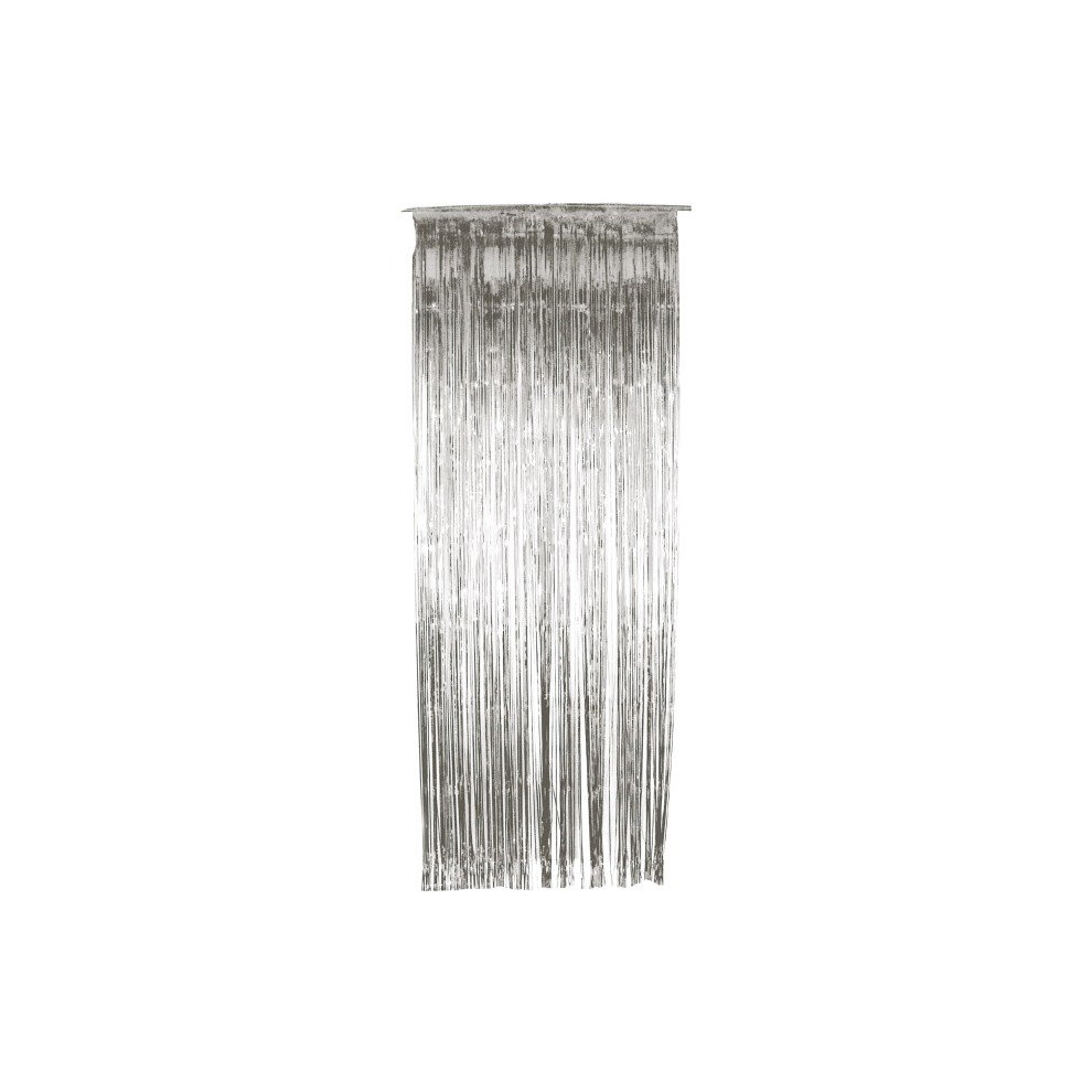 Shimmer Curtain, Metallic Silver, 91cm x 244cm - Curtain Silver Party -  curtain silver shimmer metallic party decoration door tinsel x 244cm smiffys