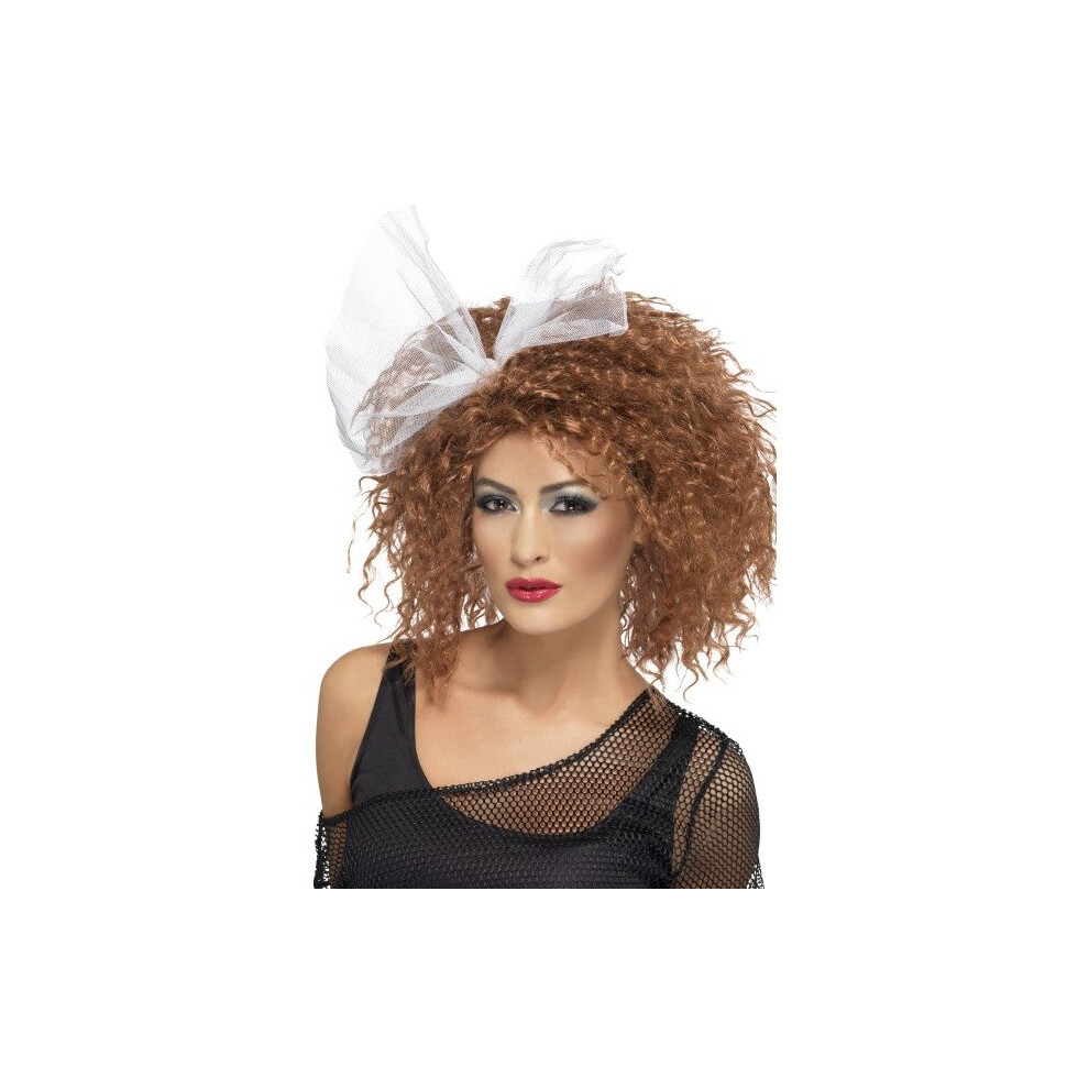 Smiffy's 80's Wild Child Wig Curly With Bow - Brown -  wig wild child 80s fancy dress brown madonna accessory bow 1980s ladies curly costume