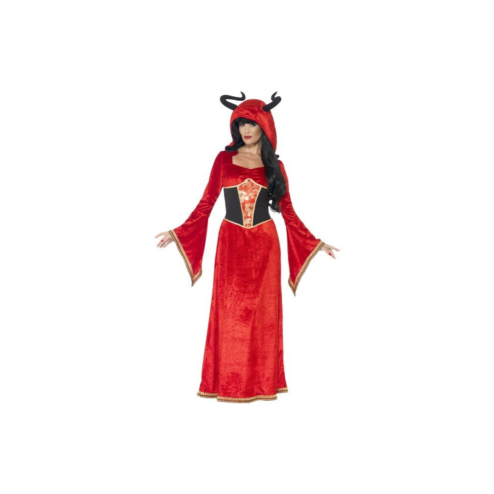 Smiffy's Adult Women's Demonic Queen Costume, Dress And Attached Horns, Legends - Demonic Costume Queen Fancy Dress Ladies Devil Halloween Adult Red