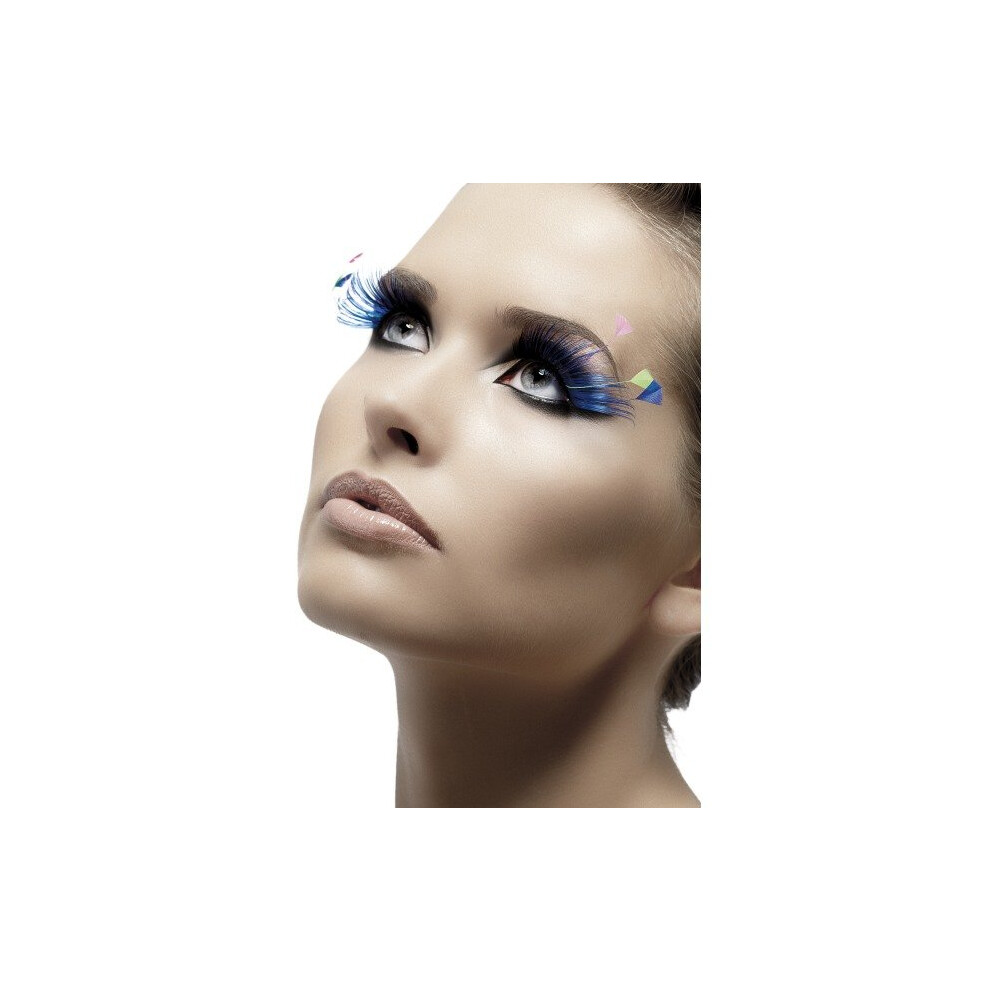 Smiffy's Neon Feather Plume Eyelashes - Eyelashes Feather Fancy Dress False Fake Plumes Blue