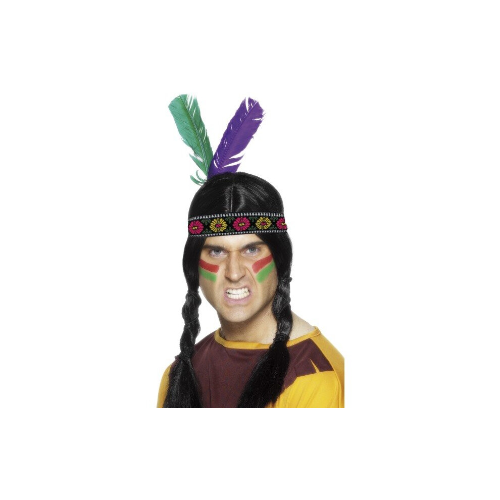 Smiffy's Indian Feathered Headband With Two Feathers - Multi Colour -  indian headband feathered fancy dress smiffys costume accessory