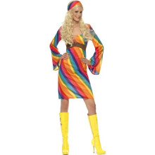 Smiffy's Adult Women's Rainbow Hippie Costume, Dress And Headband, 70's Disco, - dress costume hippie fancy rainbow hippy ladies womens 70s 60s