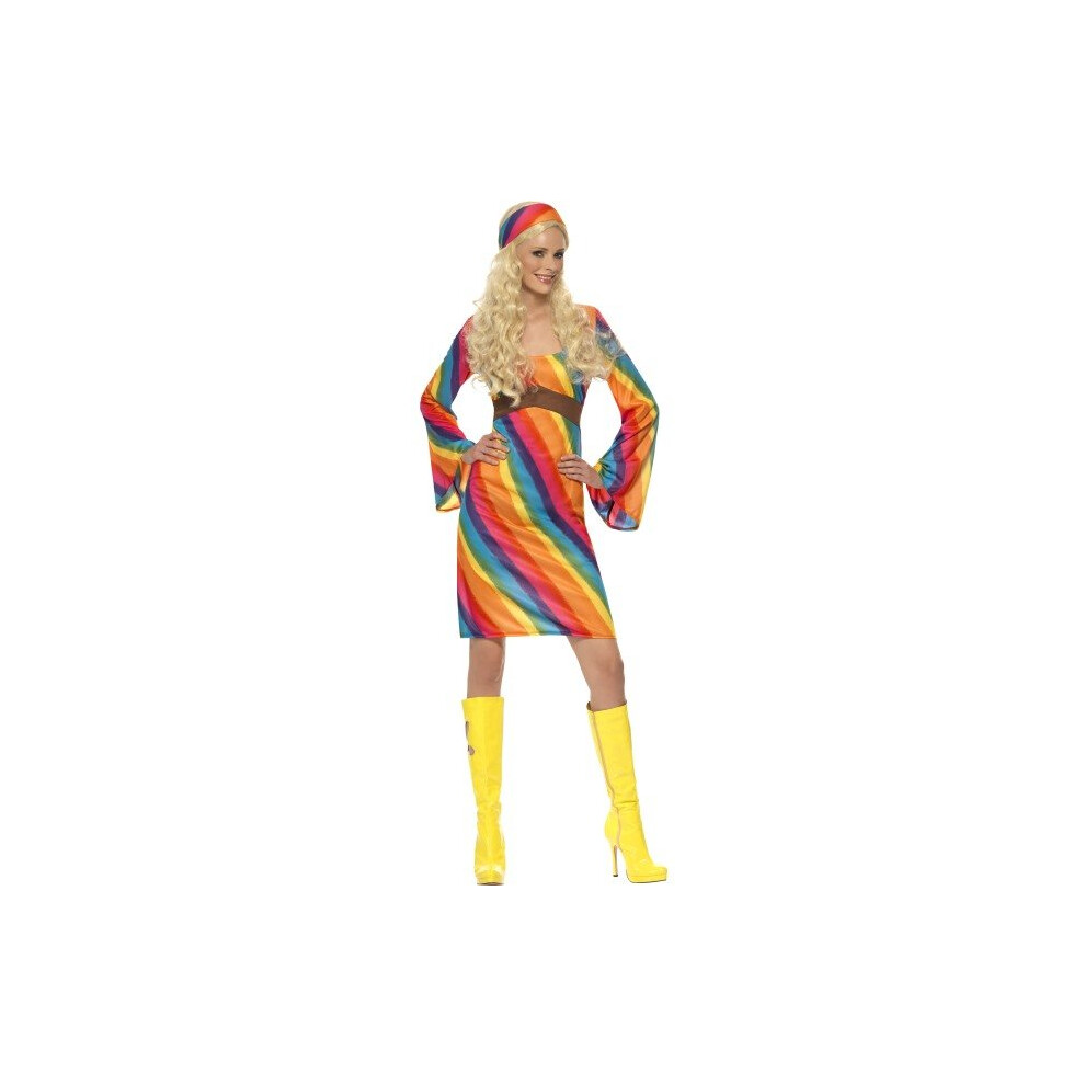 Smiffy's Adult Women's Rainbow Hippie Costume, Dress And Headband, 70'S Disco, - Dress Costume Hippie Fancy Rainbow Hippy Ladies Womens 70S 60S Not,Specified