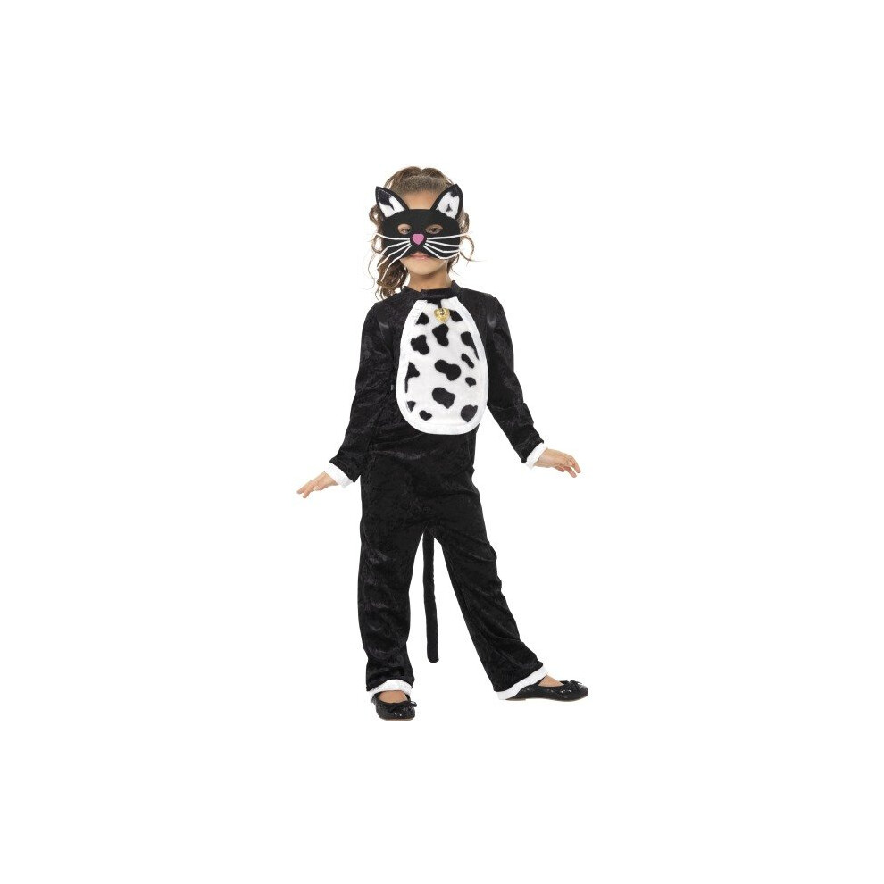 Smiffy's Children's Cat Costume, Bodysuit, Bell & Mask, Ages 7-9, Colour: -