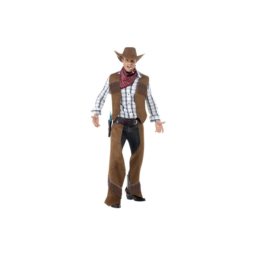 Smiffy's Men's Fringe Cowboy Costume, Waistcoat, Chaps, Neckerchief And Hat, -