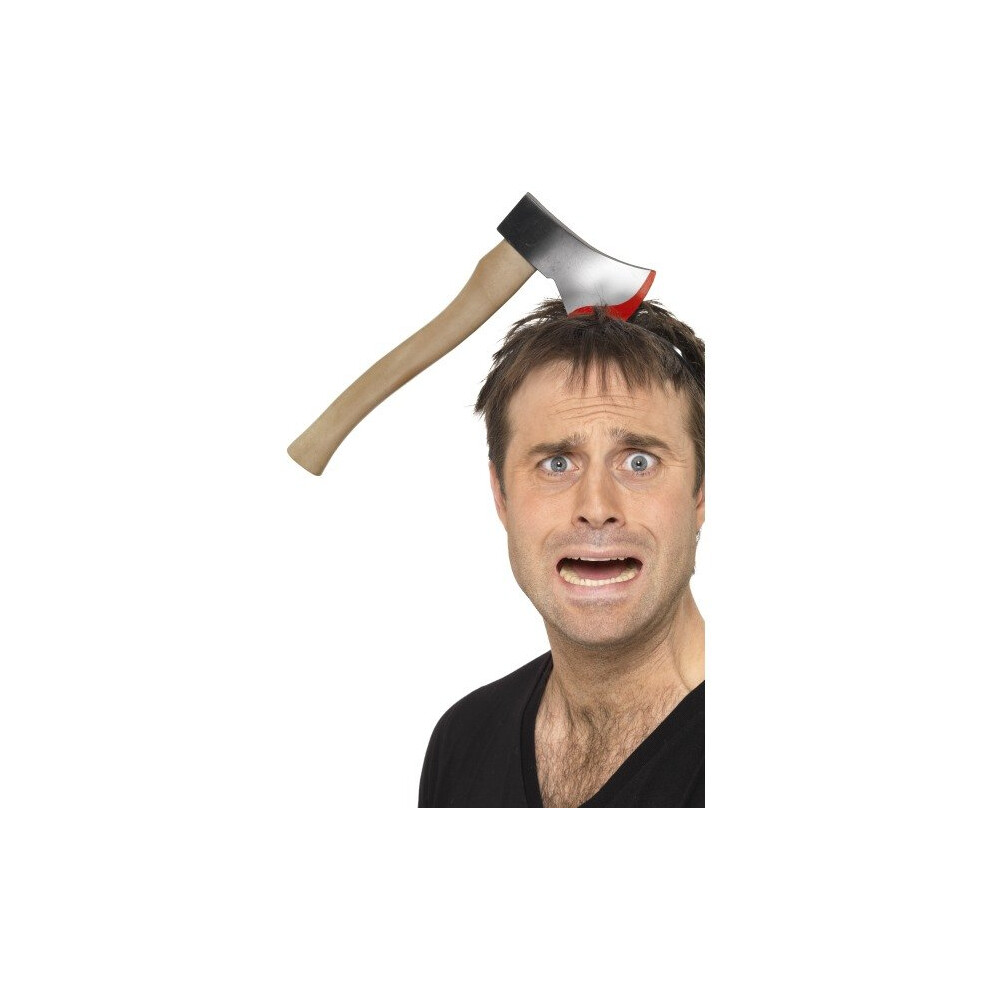 Smiffy's Unisex Adult's Hatchet Through The Head, Silver, 33 Cm/13 In, One -  head hatchet through halloween fancy dress joke axe 33 headband unisex