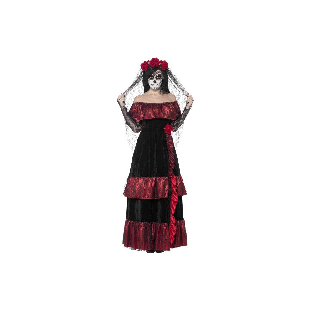 Smiffy's Adult Women's Day Of The Dead Bride Costume, Dress And Rose Veil, Day - Costume Dead Ladies Fancy Dress Day Bride Halloween Corpse Outfit