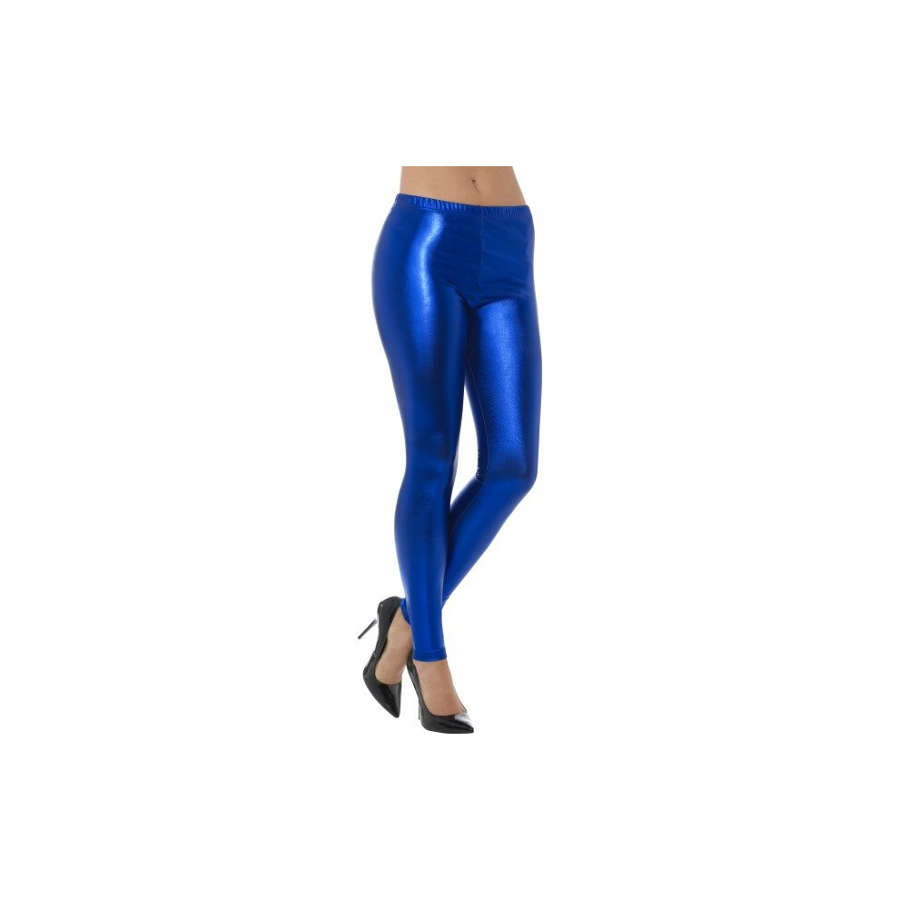 Smiffy's 48103s 80's Metallic Disco Legging (small) -  ladies metallic leggings disco fancy dress costume 80s womens accessory blue