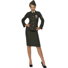 Smiffy's Adult Women's Wartime Officer Costume, Skirt, Jacket With Medal, Shirt -