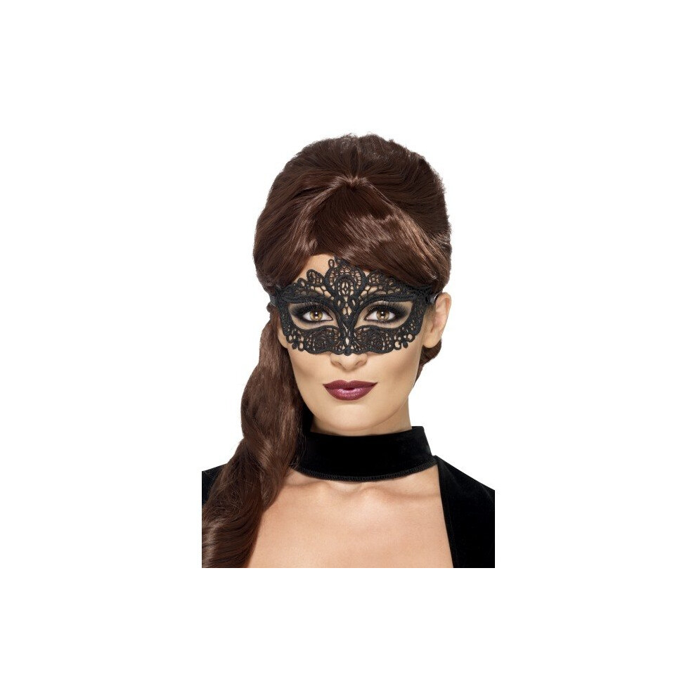 Smiffy's 44282 Embroidered Lace Filigree Eye Mask (One Size) - Lace Eyemask Embroidered Fancy Dress Filigree 44282 Black